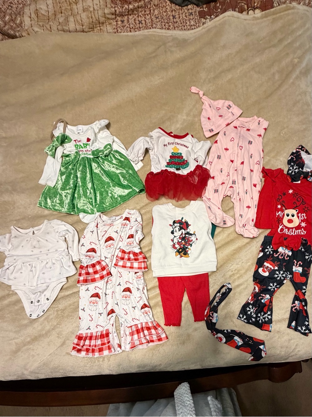 Disney Holiday Baby Girls Outfit Bundle - Red, Green, Pink, White
